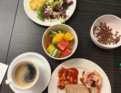 A selection of colorful foods arranged for a balanced meal.