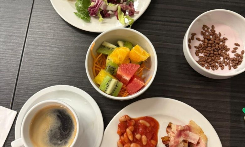 A selection of colorful foods arranged for a balanced meal.